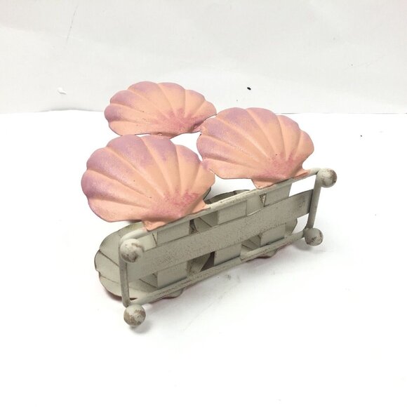 Napkin Letter Holder Shell Pink White Ball Footed Metal Regency Vintage Classic - Picture 6 of 6